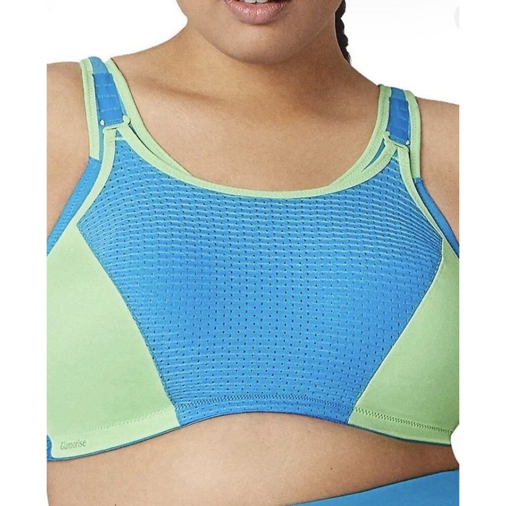 Women’s Glamorise Blue/Green Double Layer High Impact Sports Bra NWOT, Sz US 40G